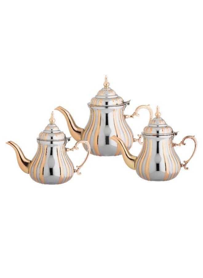 BASURRAH Stainless Steel Teapot Set 3-Piece Silver With Gold (0.8/1.2/1.6 Litter ) - Image 1